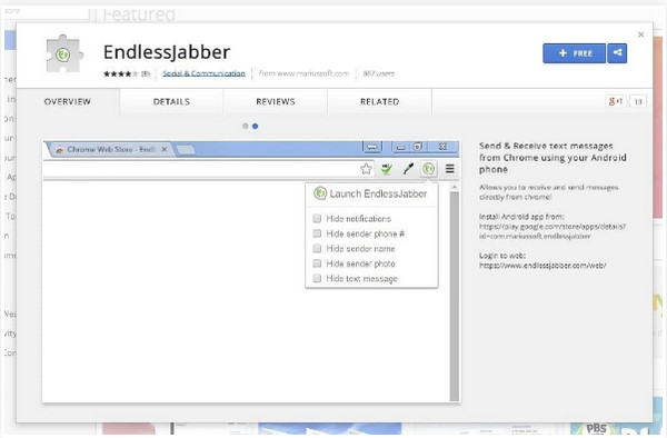 Installa l'app SMS EndlessJabber sul Web