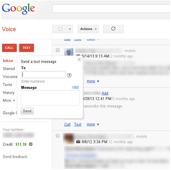 Открытые сообщения с Google Voice