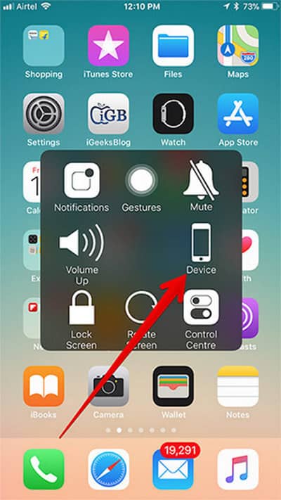 Нажмите на устройство от AssistiveTouch