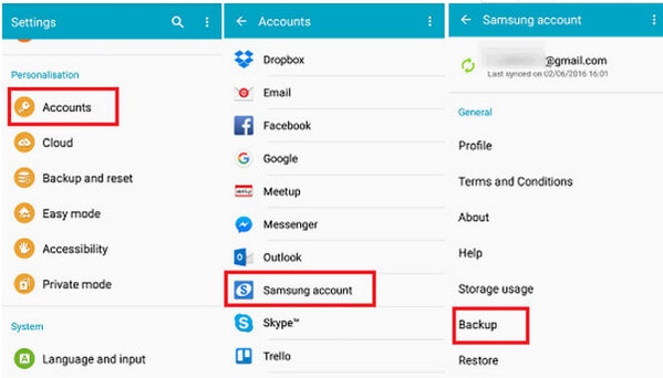 Zálohujte data pomocí účtu Samsung