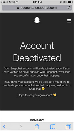 Snapchat-account gedeactiveerd op telefoon