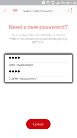 Cambia password Verizon Voicemail
