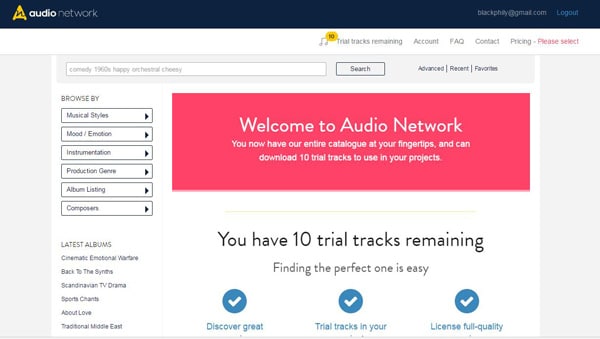 Log på Audio Network