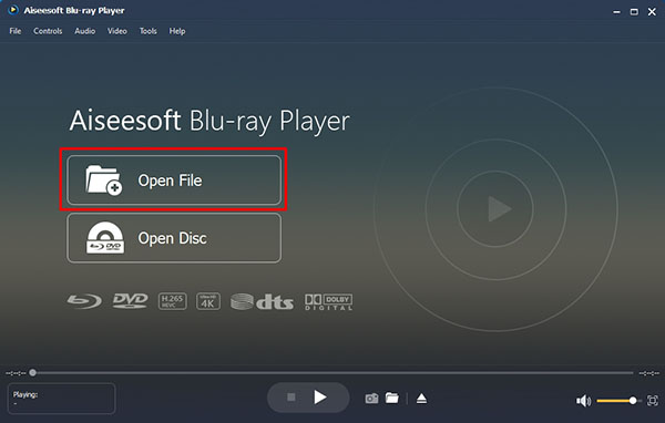 Suorita Blu-ray Player napsauttamalla Avaa tiedosto