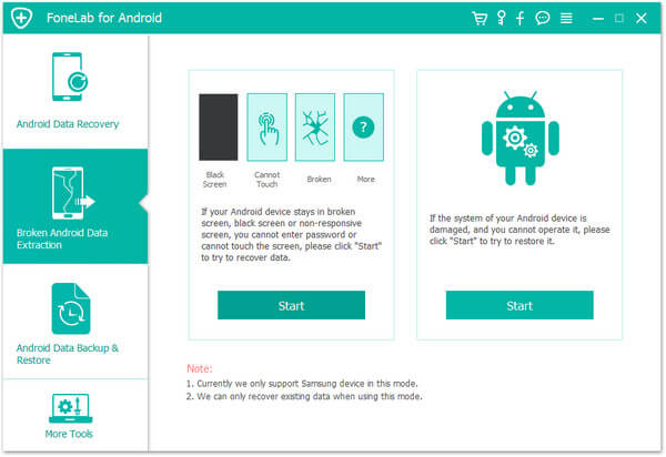 Trasigt Android Data Recovery Interface