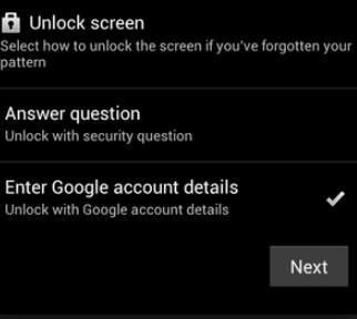 Lås op Android-adgangskoden med Google-kontoen