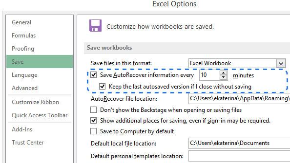 Excel fájl AutoRecover