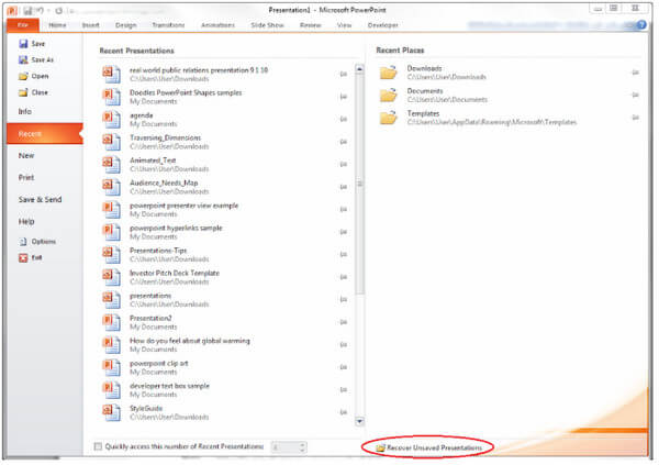 Recover Recent PowerPoint Files