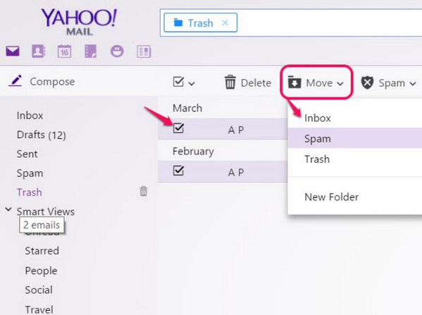 Načíst smazané e-maily v Yahoo