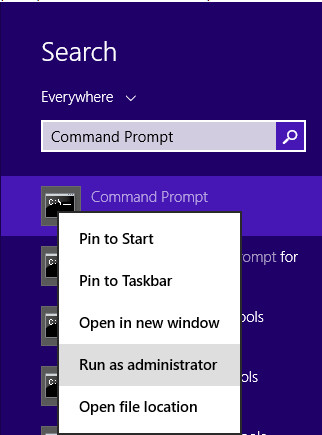 Запустите командную строку в Windows 8 / 8.1