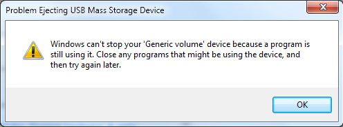 Az USB meghajtó biztonságos eltávolítása nem lehetséges