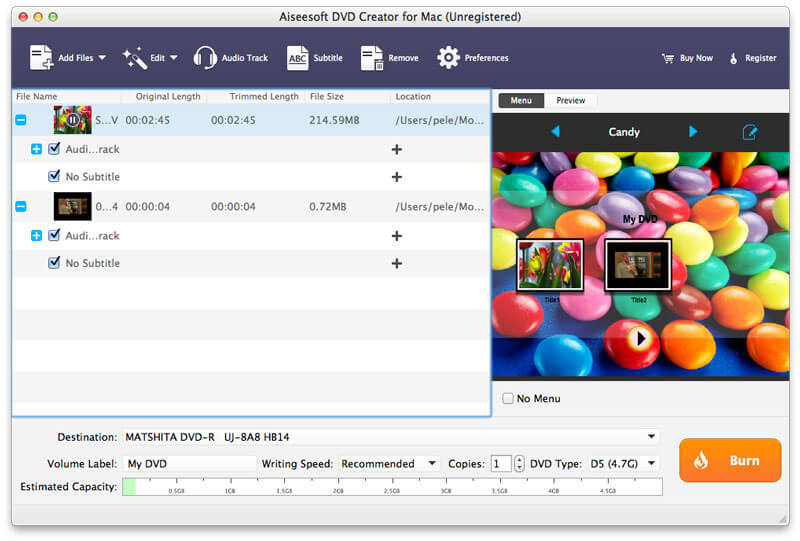 Screenshot of Aiseesoft DVD Creator for Mac