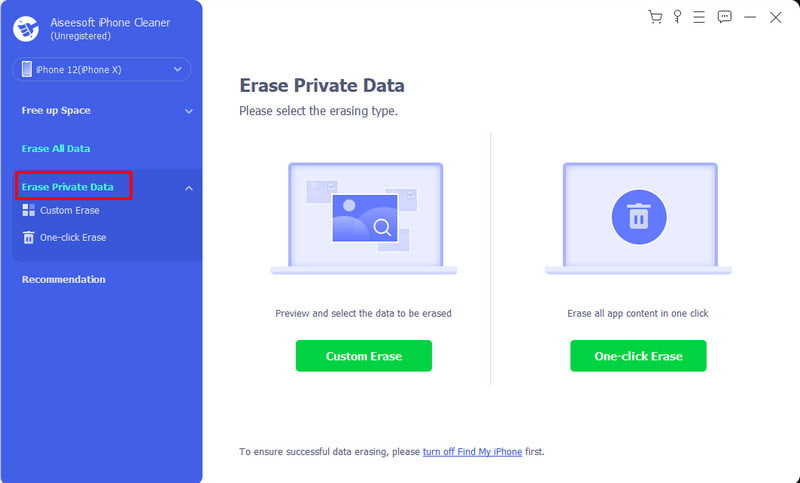 Aiseesoft iPhone Temizleyici Özel Verileri Silme