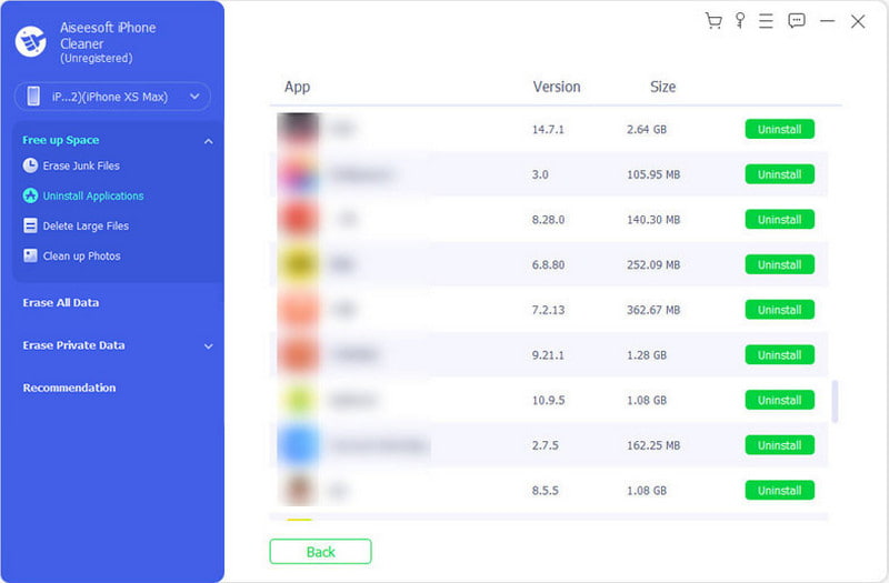 Aiseesoft iPhone Cleaner 卸载应用程序删除大文件