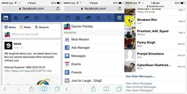 Etsi ja tarkista Facebookin muut viestit iOS: lla