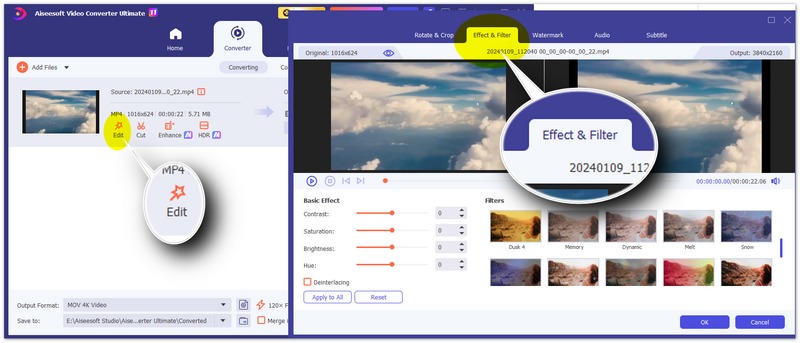 Choose Effect And Filter