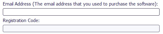 Email Address and Registration Code Input Box