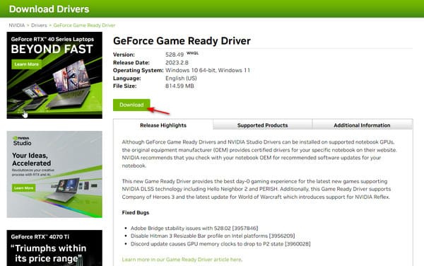 Nvidia Scarica il driver