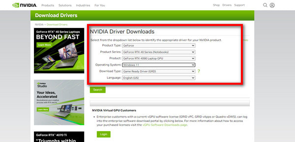 Nvidia Select ohjain