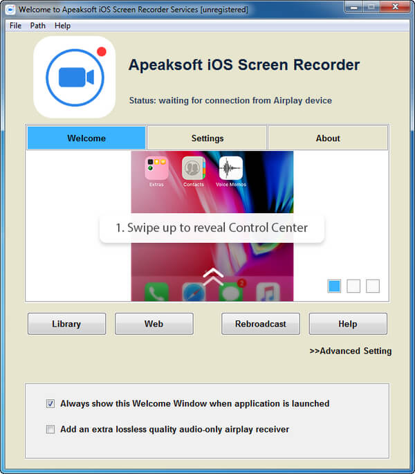 Rozhraní rekordéru obrazovky iOS