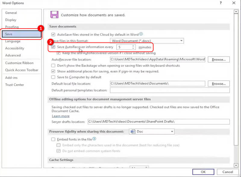 Check Save Autorecover