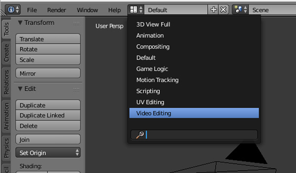 Режим редактирования видео Blender