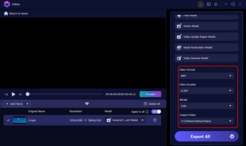 Vidhex Export Setting
