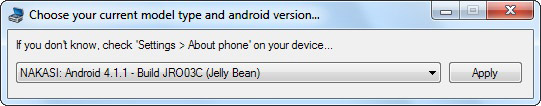 Välj telefonmodell från Nexus Root Toolkit