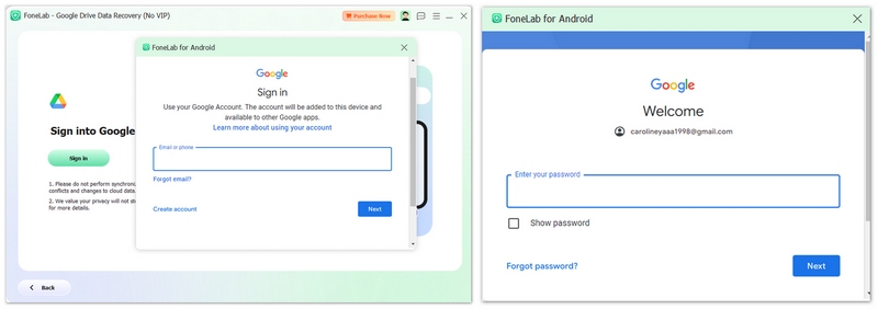 Enter Google Drive Account And Passcode to Sign in