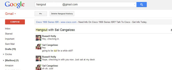 Hangouts-viestit Gmailissa