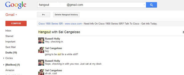 Hangouts-meddelanden i Gmail