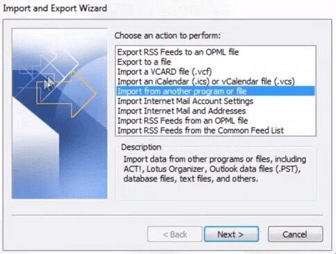 Importazione guidata Outlook