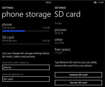 Phone Storage and SD Storage