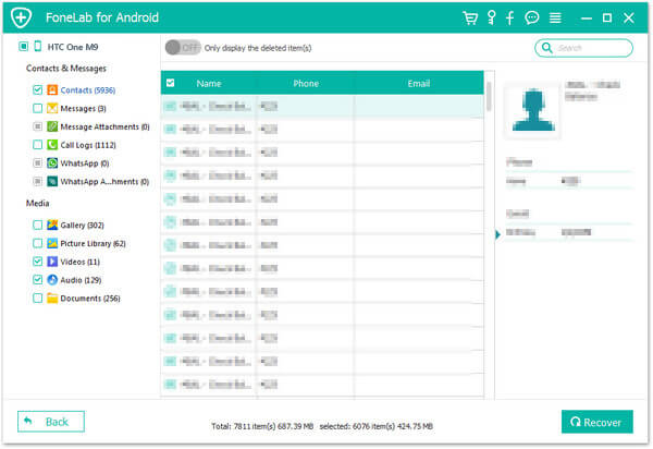 Återställ kontakter från Android Phone