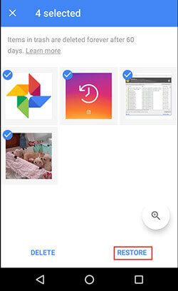 Restore pictures with Google backup