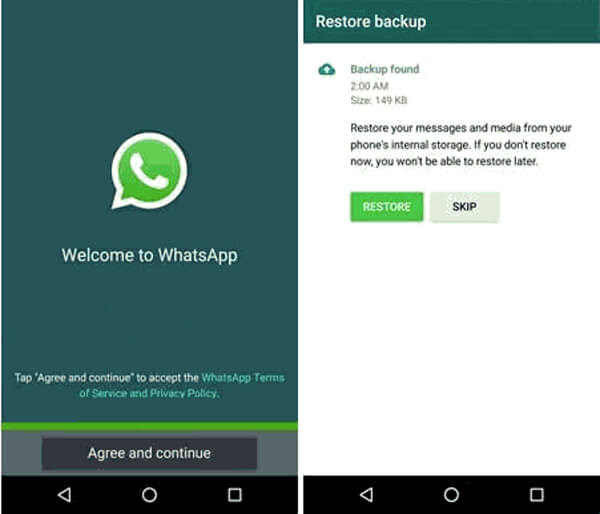 Gjenopprett WhatsApp Android