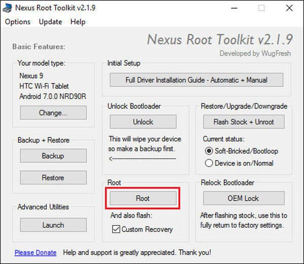 Root Nexus-telefon med Nexus Root Toolkit