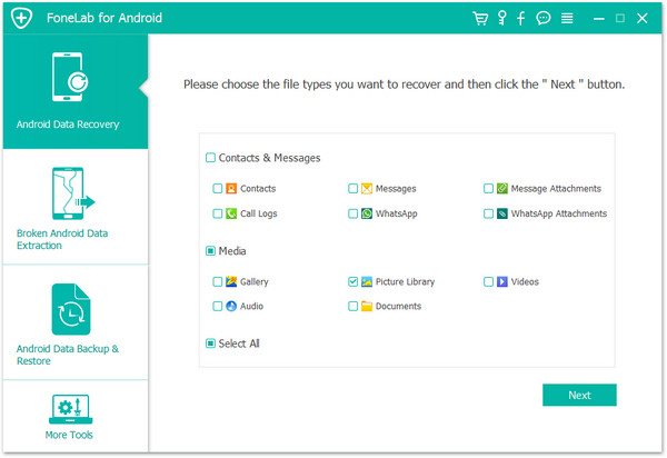 Επιλέξτε LG Android Files για ανάκτηση διαγραμμένων αρχείων
