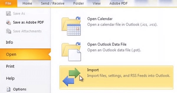 Outlook'tan İçe Aktar'ı seçin