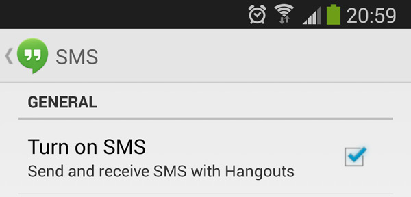 Turn on SMS in Hangouts