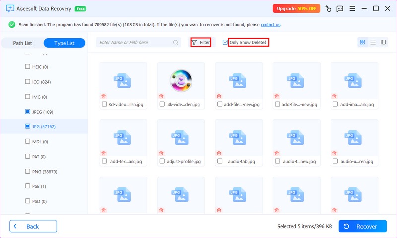 Filter And Show Deleted Feature Hhard Drive Recovery