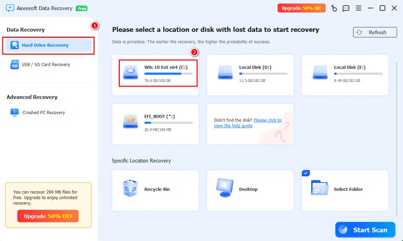 Select Disc Under Hard Drive Recovery