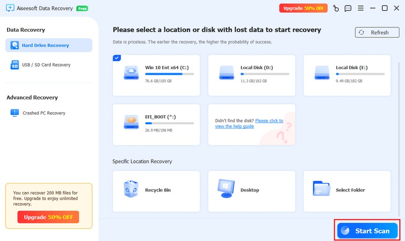 Start Scan Hard Drive