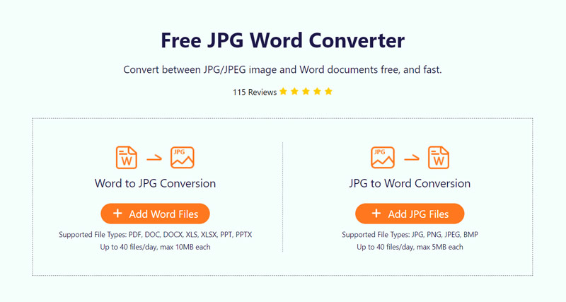 Siirry ilmaiselle JPG Word Converter -verkkosivustolle