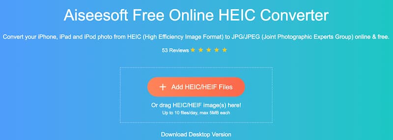 Aiseesoft gratis online HEIC-omformer