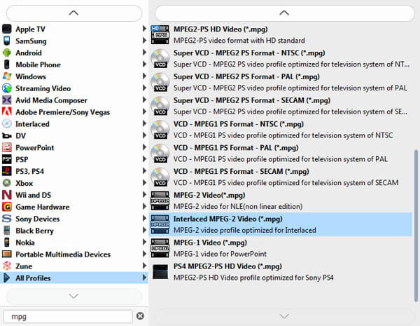 Vælg MPG-format