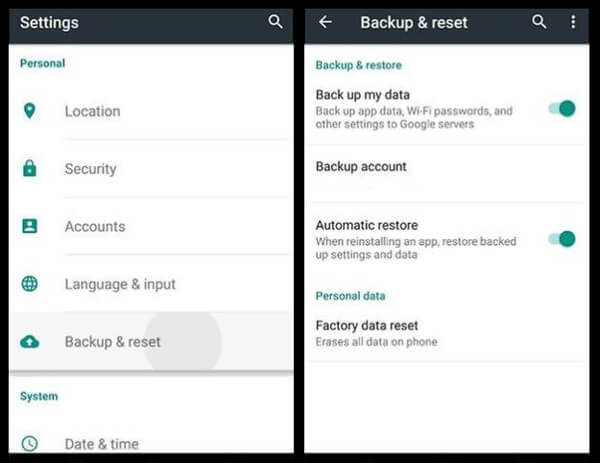 Back up Android with Google Backup
