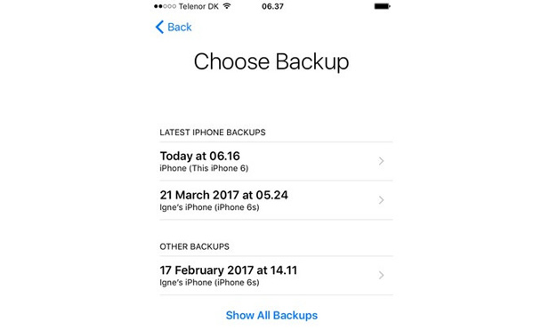 Scegli Backup da iCloud