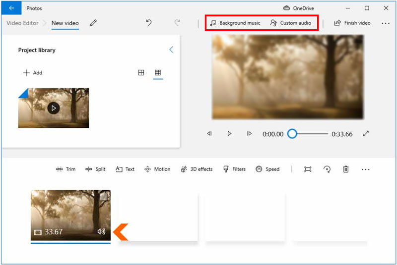 Добавить аудио в видео Приложение Windows Photos