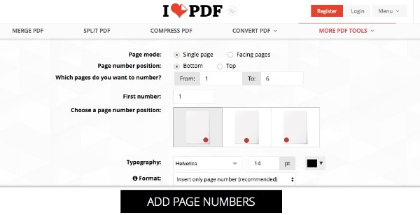 Aggiungi i numeri di pagine al PDF online